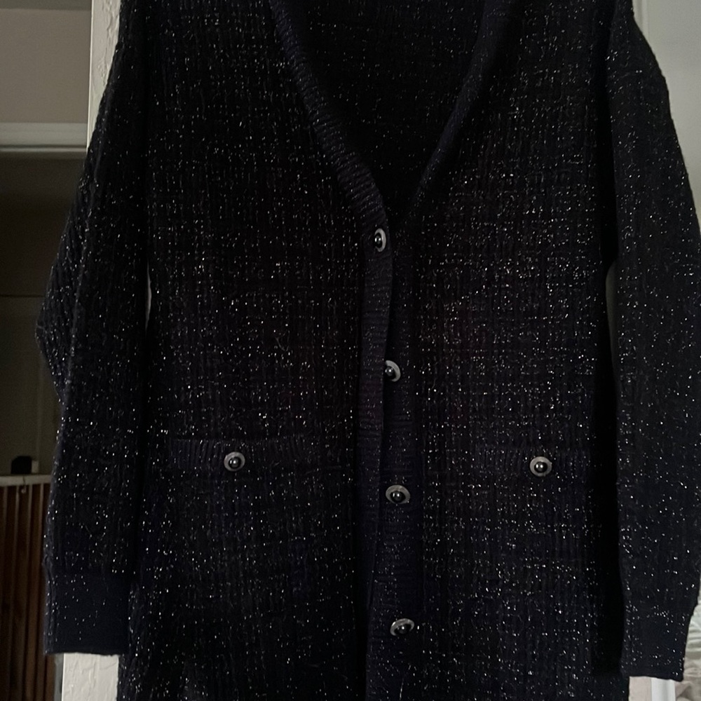 Navy & Silver blazer cardigan in nubby knit with silver blue black S